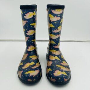 Sloggers Rain Boots Womens Size 9 Blue "When Pigs Fly" Waterproof Garden Shoes